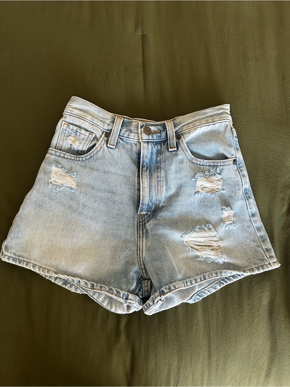 Levi's Light Blue Distressed High-Rise Jean Shorts